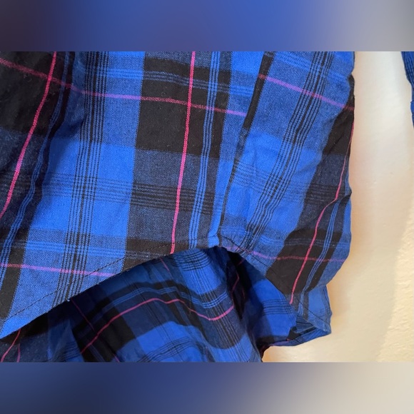 French Connection NWT Blue Plaid Flannel Long Sleeve Button Up Shirt Womens Sz M - Picture 6 of 10